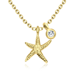 Gold Plated Silver Starfish With Round CZ motive SPE-3264-2-GP